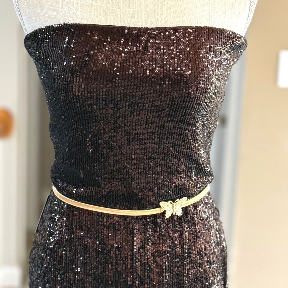Express Sequin Strapless Straight Leg Jumpsuit Deep Espresso Brown Size M NWT - Picture 6 of 14